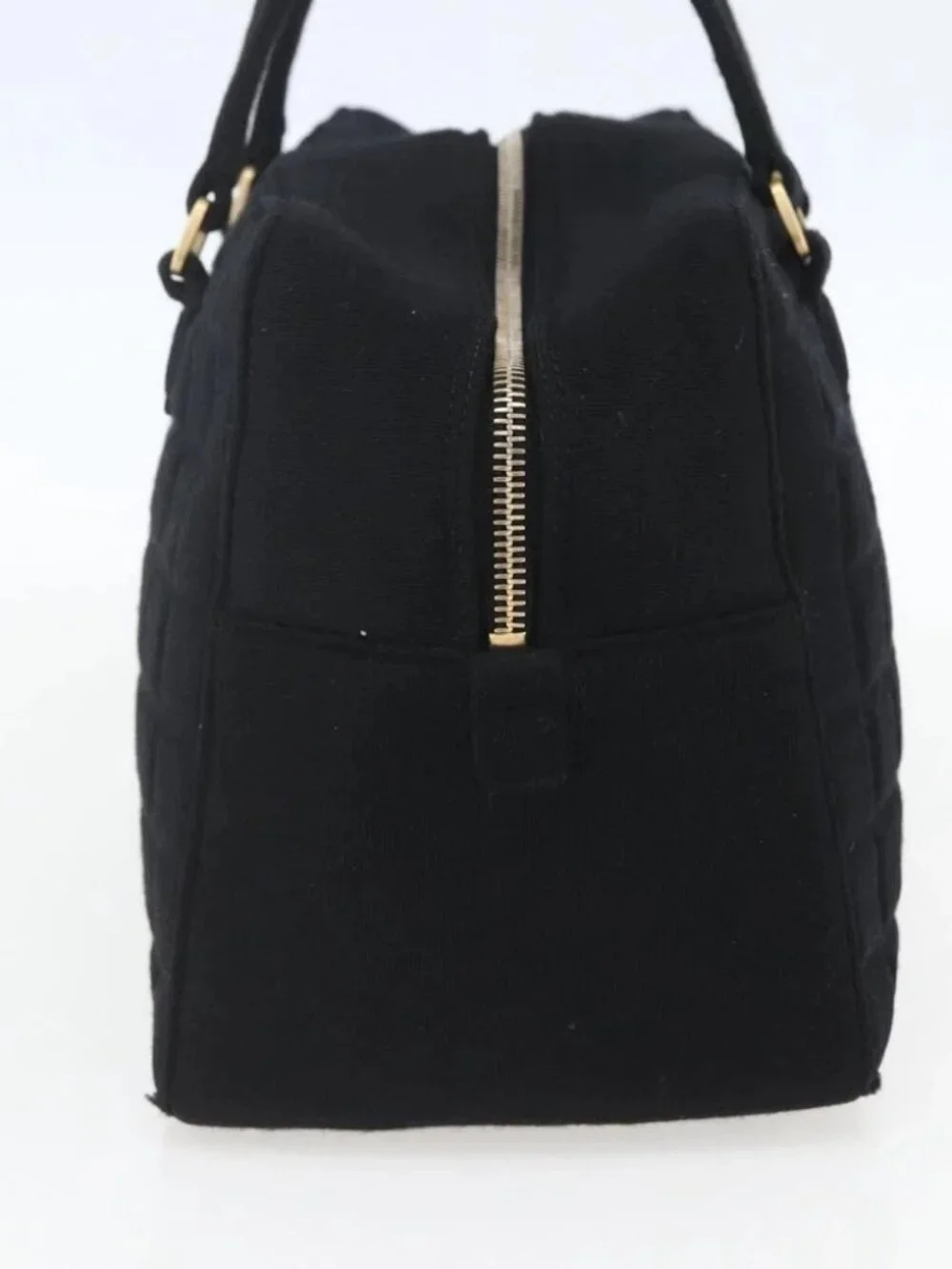CHANEL Choco Bar Hand Bag Cotton Black Gold CC Auth 158843